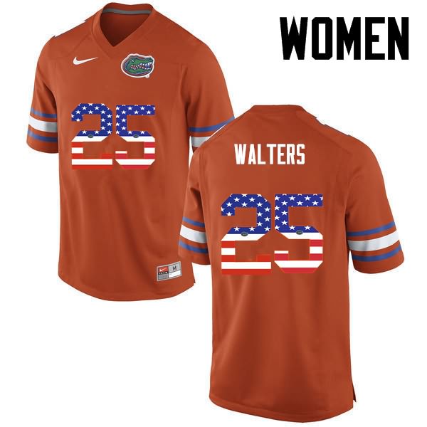 Women's NCAA Florida Gators Brady Walters #25 Stitched Authentic USA Flag Fashion Nike Orange College Football Jersey AWS1365XH